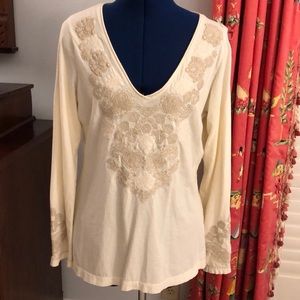 Johnny Was “JW” line embroidered v neck tee. $30